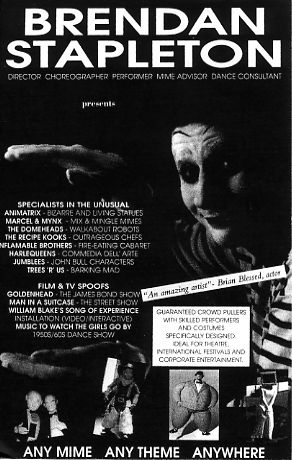 Jon Anton Presents...a wide selection of MIME ARTISTES available. Either as the traditional Marcel Marceau "White Face" type Character or various other Styles, including Charlie Chaplin, Manuel, Harlequin, Harpo Marx etc.